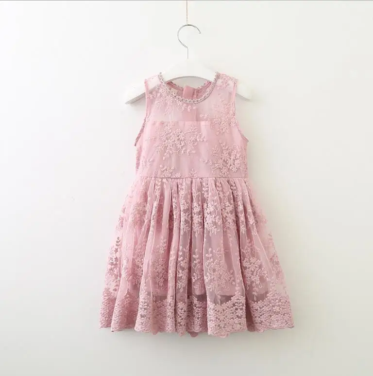 

2019 New Children Baby Lace Embroidery Vest Dresses , Girls Princess Sweet Pink Clothes 5 pcs/lot, Wholesale