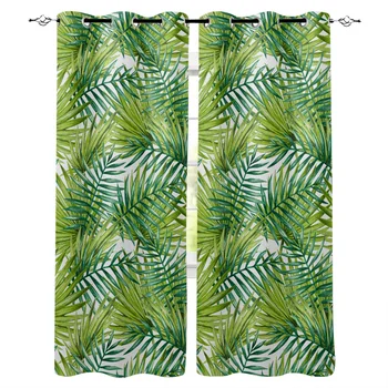 

Tropical Rainforest Leaf Plant Window Curtains LivingRoom Kitchen Curtains for Bedroom Left and Right Biparting Open Curtains
