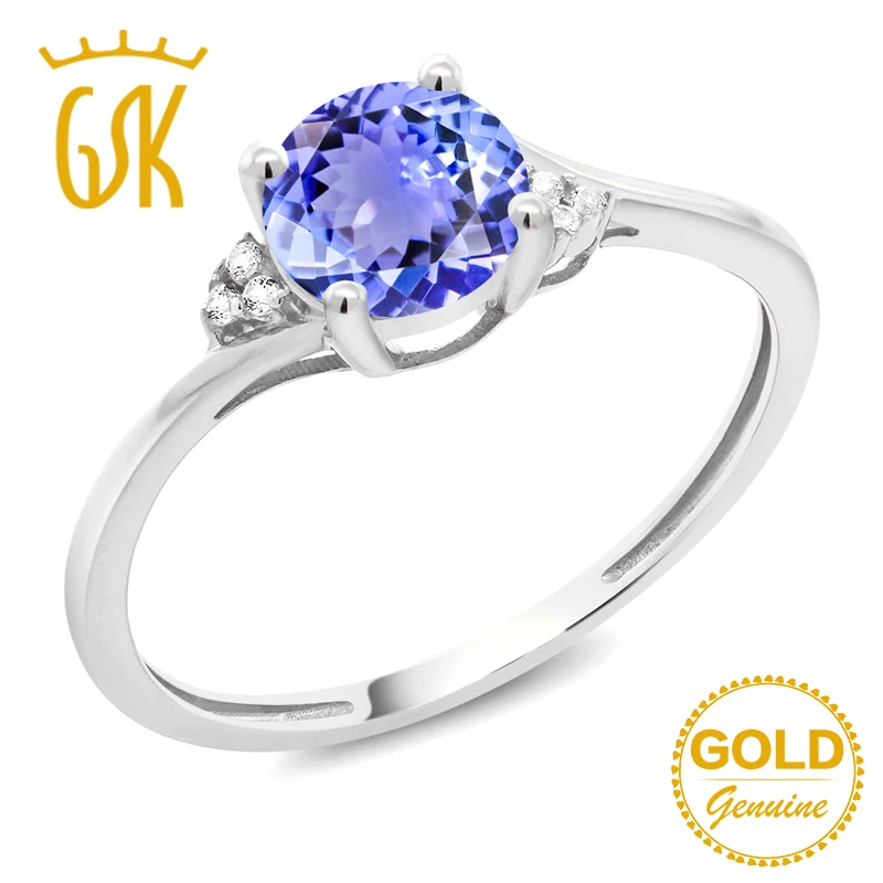 GemStoneKing 0 94 Ct Круглый натуральный голубой танзанит белый бриллиант 10K белое золото