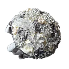 Лидер продаж, искусственный атлас, высокое качество, свадебные цветы с жемчугом, розовые стразы, ручная работа, цвета слоновой кости, букет для свадьбы, JF004