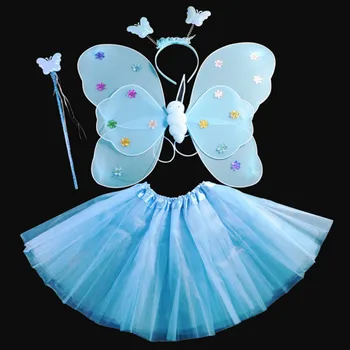 

Party Dance Costumes Cosplay Fairy Princess Kids Butterfly Wings +Wand+Headband+Tutu Skirt Elegant Temperament Charming