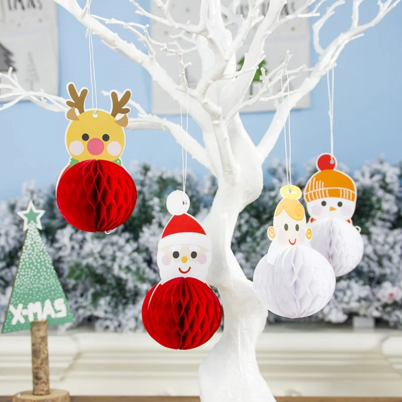 Christmas Tissue Paper Honeycomb Balls Santa Claus Glass Window Garland Cartoon Christmas Hanging Decoration Living Room Xmas Party Diy Decorations Aliexpress