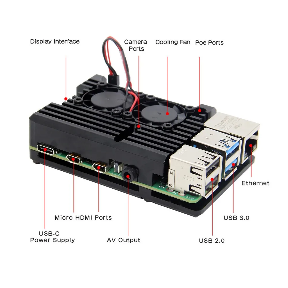 Защитный чехол Raspberry Pi 4 Model B бронированный из алюминиевого сплава с пассивным