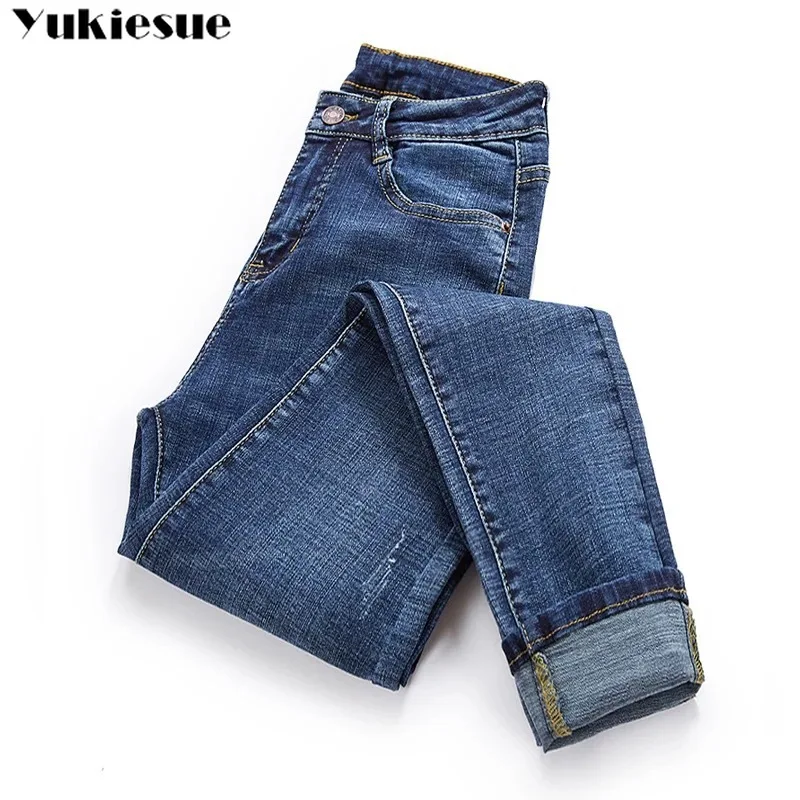 Pantalon Vaqueros Largos Informal Para Mujer, Ajustados De Vaqueros