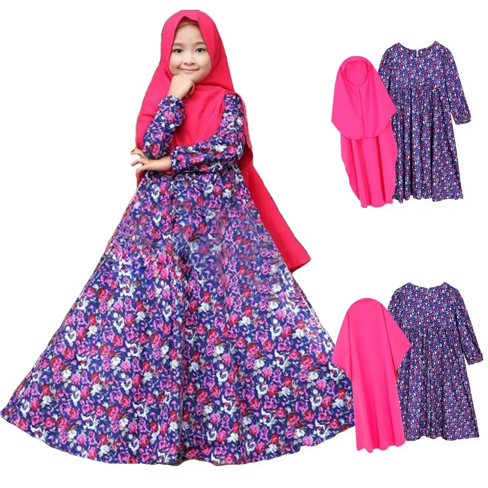 Musulmán hiyab de chicas vestido de Abaya niños Niqab burka estampado Floral Jilbab 2 piezas conjunto de oración islámica vestido árabe bata vestido de fiesta 2020