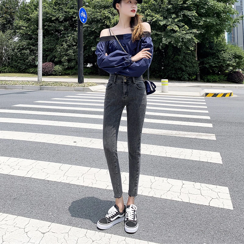 Новые осенние повседневные джинсы брюки карандаш джинсы, облегающие брюки для девочек в Корейском стиле Хлопковые фирменные носки микро-Эластичные Обтягивающие джинсы размеры: 30, 31, 32 - Цвет: Dark gray