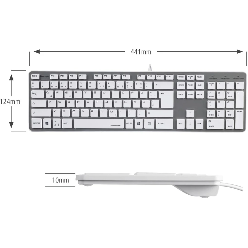 Клавиатура Hama Rossano белый/серебристый USB slim