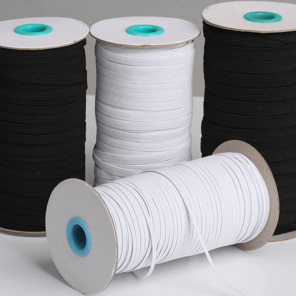 White Black Elastic Bands100/200Yards 3/5/ 6/ 8/ 10/ 12mm Polyester Elastic  Cord for Clothes Garment Sewing Accessories