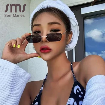 

Fashion Small Rimless Sunglasses Women 2020 Rectangle Steampunk Sun Glasses New Vintage Square Glasses Men Eyewear UV400 Oculos