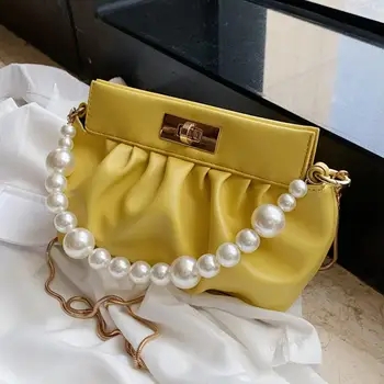 

Solid color Pearl Tote bag 2020 Fashion New High-quality PU Leather Women's Designer Handbag Chain Shoulder Messenger Bag Purses