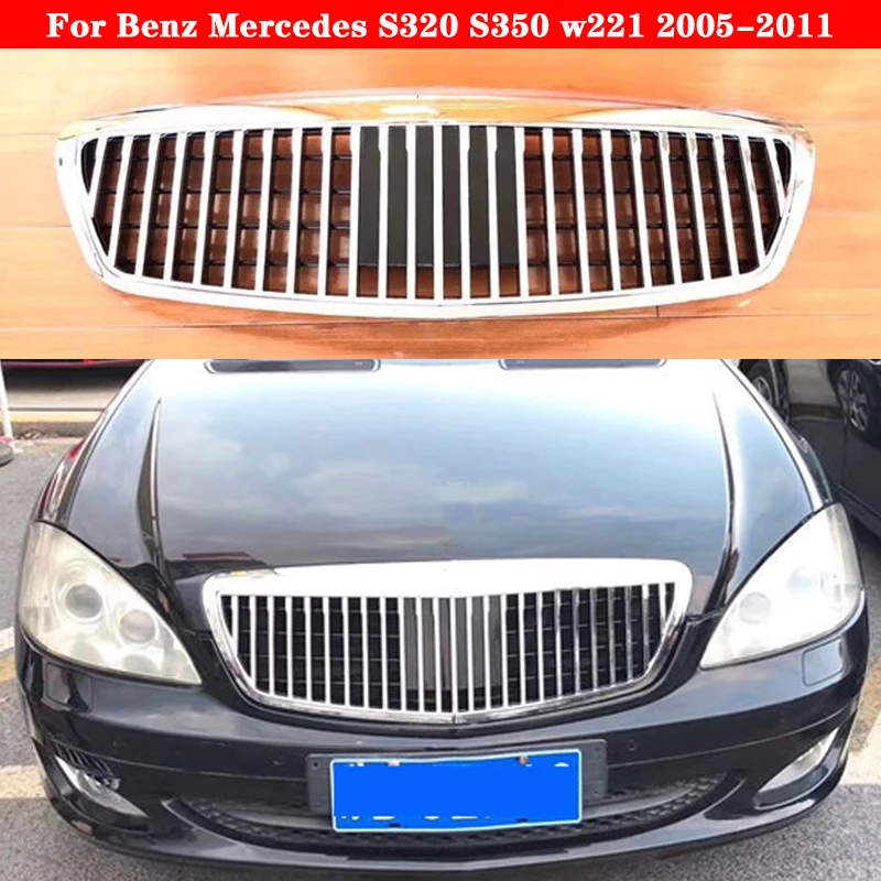 تصفيف السيارة مصبغة الأوسط لمرسيدس بنز مرسيدس S320 S350 w221 Maybach ABS البلاستيك الجبهة مصبغة شريط عمودي|شبكات السباق| -