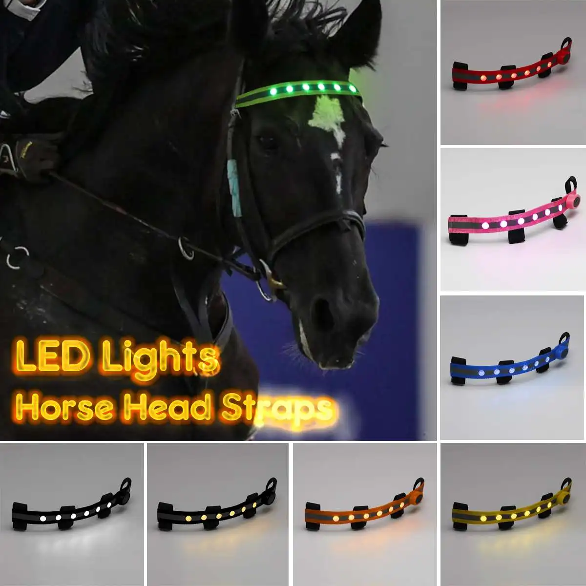 LED Horse Head Straps Night Visible Equestrian Equitation Strip Riding S8J6 