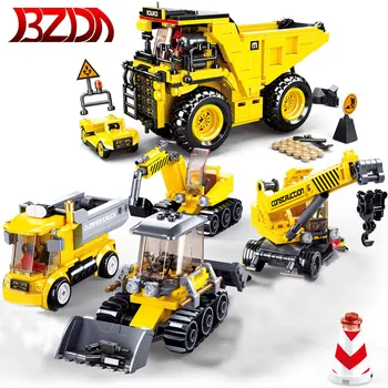 

BZDA City Technic Car Engineering Bulldozer Crane Truck Forklift Excavator Creator Expert Building Blocks Toys For Children Gift