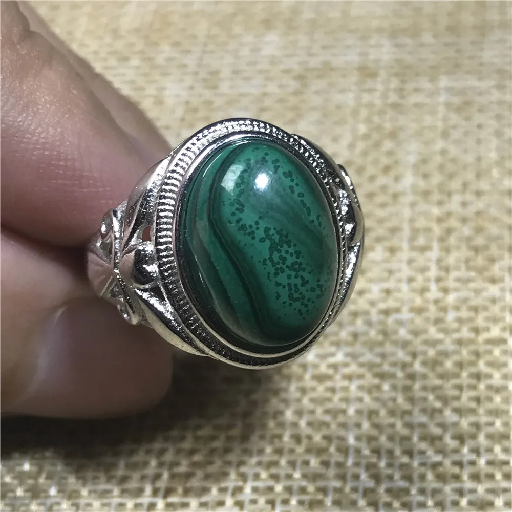 

Natural Green Malachite Ring For Woman 17x12mm Chrysocolla Beads Adjustable Size Stone Silver Fashion Ring AAAAA Drop Shipping