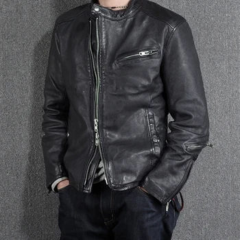 

Vintage Genuine Men Motorcycle Sheepskin Coat Short Slim Men's Leather Jacket Veste Cuir Homme 2-cn15a-9s KJ2315