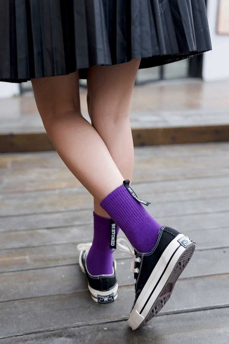 Хлопковые однотонные женские носки с буквенным принтом 2019 Осенние новые модные удобные носки с дезодоратором дышащие повседневные
