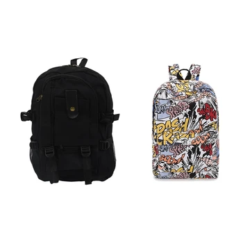 

Male Retro Leisure Tourism Canvas Backpack Black & Backpack Cartoon Street Graffiti Canvas Backpack Girl Female