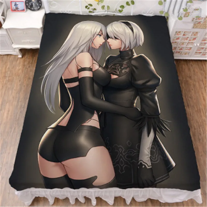 НИР: автоматы YoRHa Тип № 2 YoRHa № 9 Тип S двойной простыня и пододеяльник фигурку Постельное белье из четырех X2531 - Цвет: Milk Silk