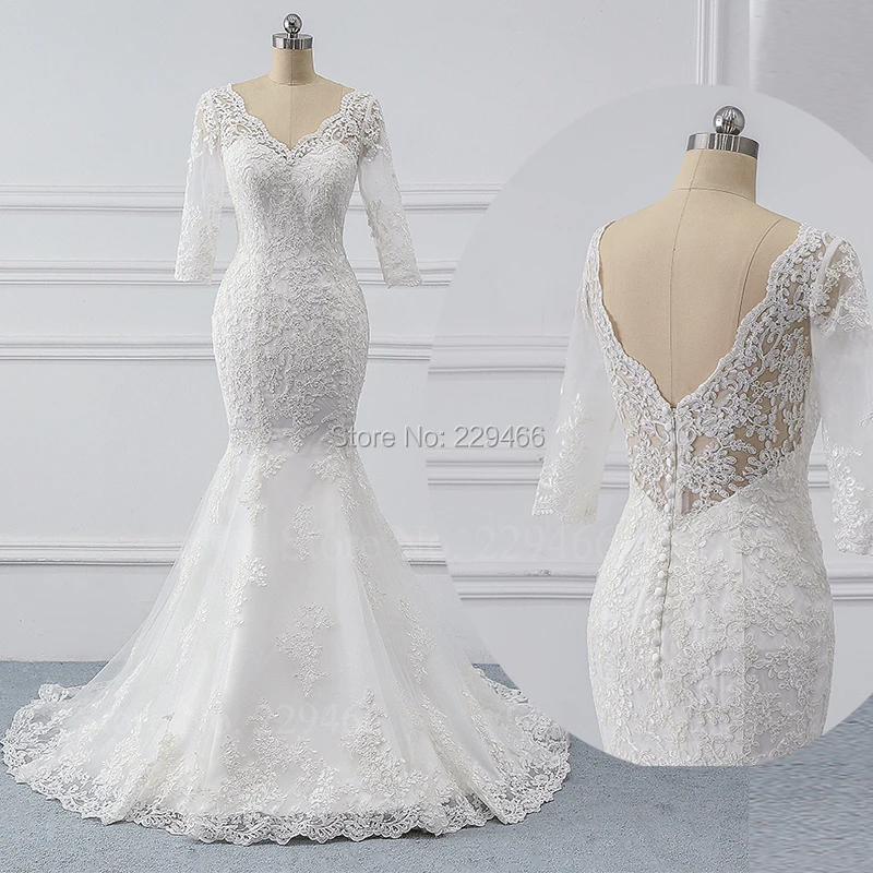 Платье-Русалка vestido de noiva, Элегантное свадебное платье с v-образным вырезом, винтажное платье с короткими рукавами на заказ, свадебное платье на молнии