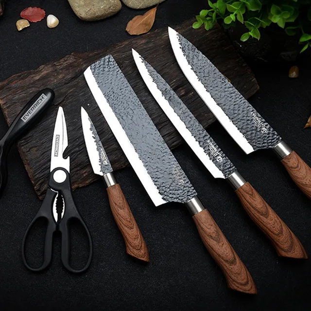 Set di coltelli da cucina in acciaio inossidabile strumenti coltello da cucina forgiato forbici pelapatate in ceramica affettatrice da cuoco Nakiri coltello da cucina custodia regalo 3