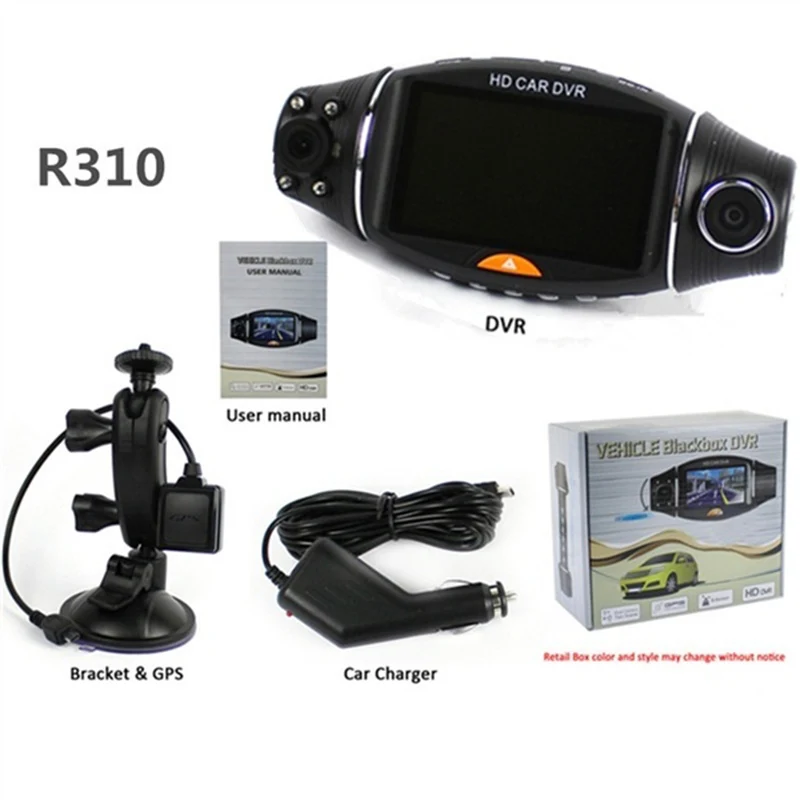 Автомобильный видеорегистратор R310, камера gps с двумя объективами, 2,7 дюймов, видеорегистратор, камера заднего вида, HD 1080 P, ночное видение
