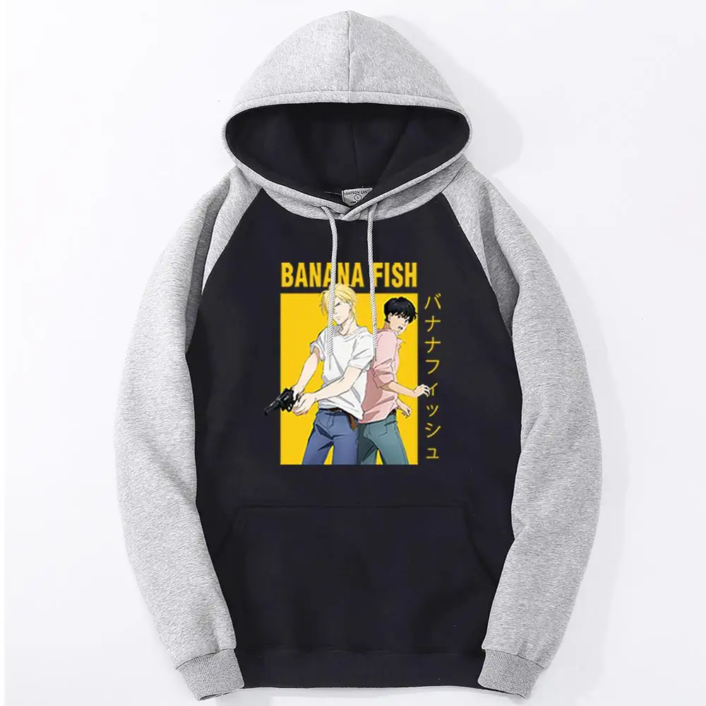 

Banana Fish Japanese Cartoons Anime Print Men Hoodie Casual Warm Sweatshirts Autumn Fleece Hoodies Raglan Pocket Hoody Men's