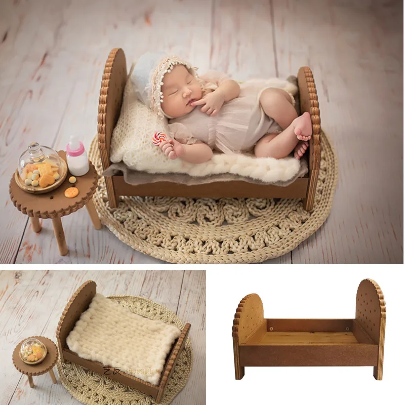newborn-photography-props-cute-cookie-bed-tea-table-biscuit-plate-set-vintage-wooden-basket-for-photo-shoot-baby-boy-accessories