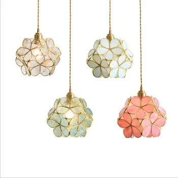

Modern Glass Copper Bedside Pendant Lights Creative Art Flower Design Girl Bedroom Lamps Aisle Coffee Shop Decor Light Fixtures