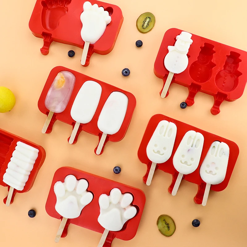 

YuryFvna Silicone Popsicle Mold Ice Pop Mold Tray Holder with Lid Durable Cake Ice Cream Popsicle Maker with Wooden Stick