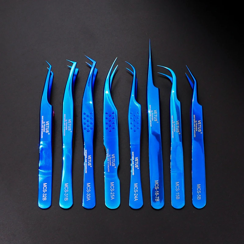 

Vetus Original MCS Premium Eyelash Makeup Tweezers Bright Blue New Style Ultra Precise Tip Improve for 3D 6D Eyelashes Extension