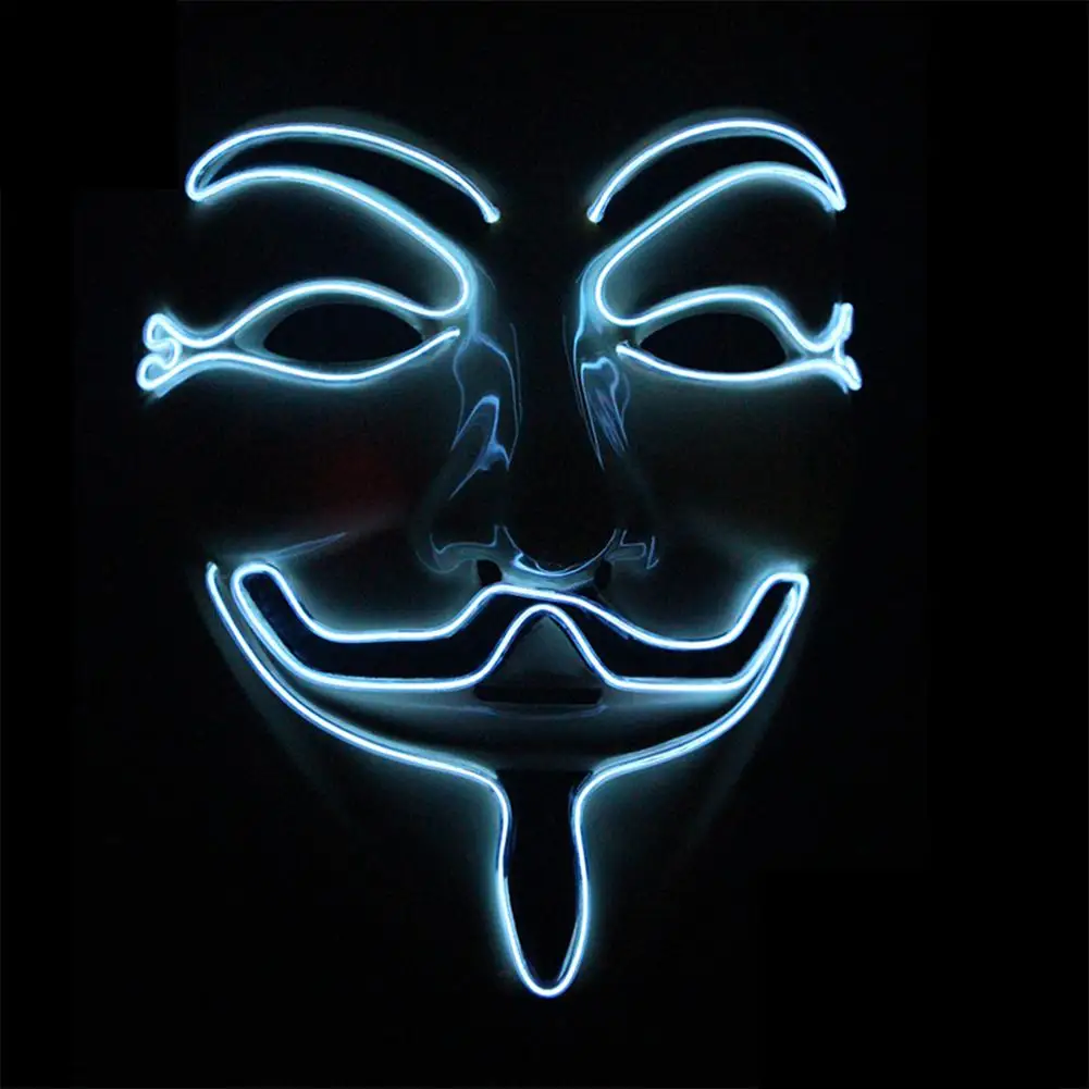 Хэллоуин v для vendetta Led светящаяся маска ужасная маска EL Wire Рождество для карнавала, вечеринки клуб бар DJ светящаяся полная маска для лица