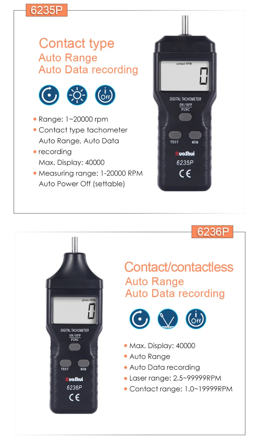 Measurement & Analysis Instruments Tools RuoShui 6236P Digital Laser Tachometer Digital
