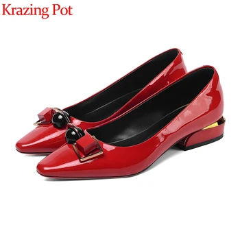 

Krazing Pot 2019 gorgeous luxury brand shoes genuine leather low heels pointed toe strange fasteners all-match autumn pumps L80