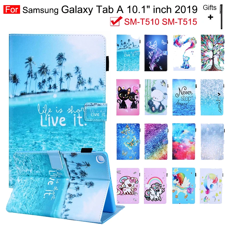 Case For Samsung Galaxy Tab A 10.1" inch 2019 SM-T510 SM-T515 10.1 Funda PU Leather Stand Tablet Fashion Cartoon T510 Cover |