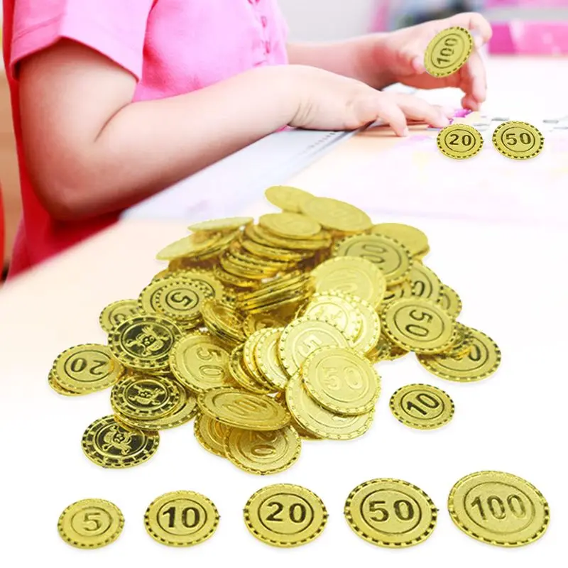 Gold Plastic Game Coin Chip 100pcs Party Decoration Child Toy
