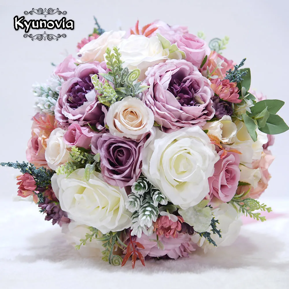 Wedding Bouquets Artificial Peony Flowers Kyunovia Wedding Bouquet Ivory and Blush Pink Peony Silk Bridal bouquet