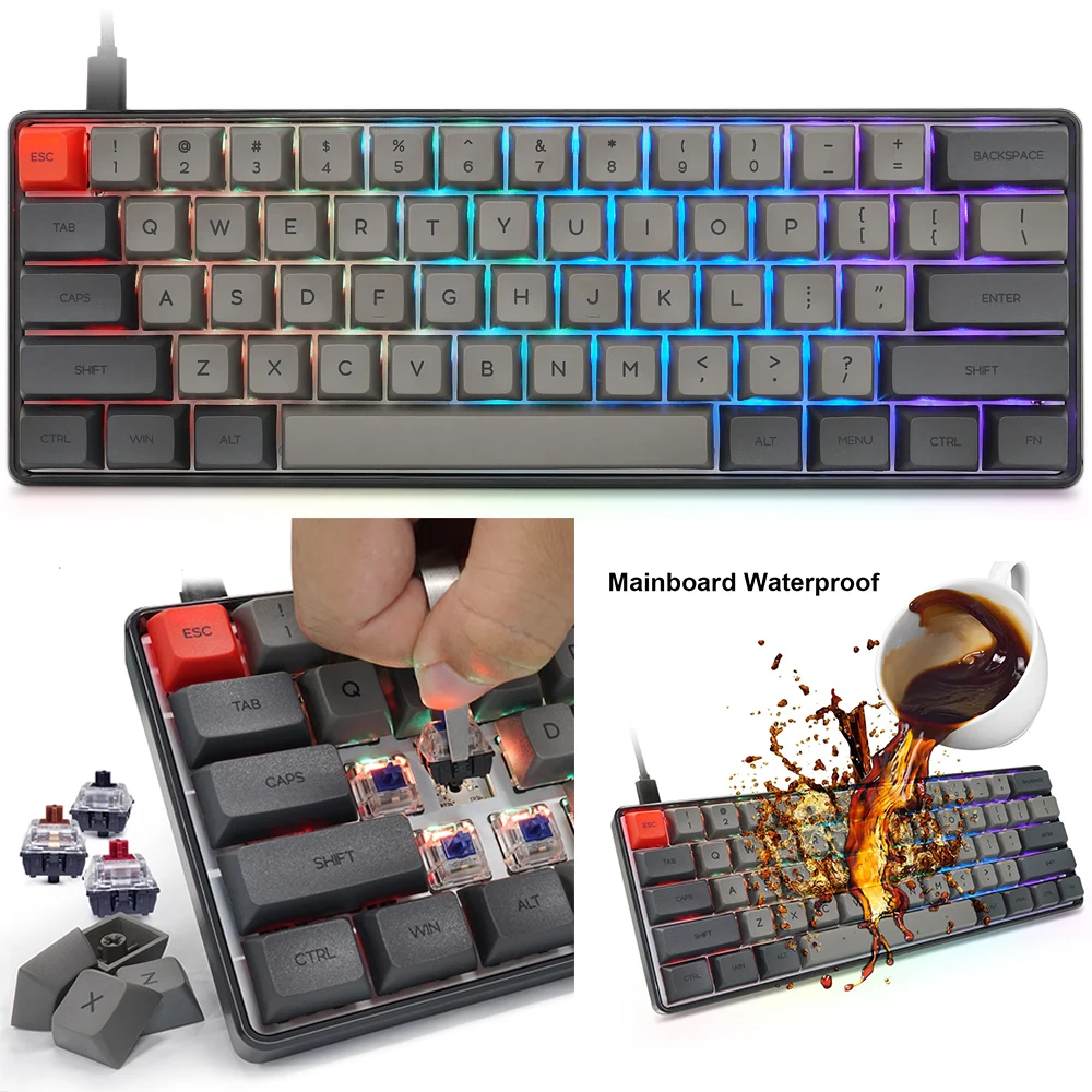 61 Ключи Водонепроницаемый Bluetooth Беспроводной клавиатура Проводная Механическая
