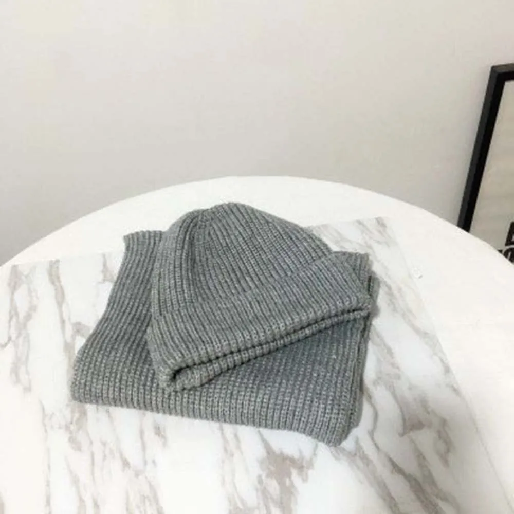 Hat And Scarf Women Two Pieces Pure Color Knitted Cap Keep Warm Neckerchief Winter Hat set
