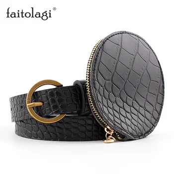 

PU Leather Female Belt Bag Circle Pin Gold Buckles Waist Belt for Jeans Black Brown Women Dress Belt Wasitband