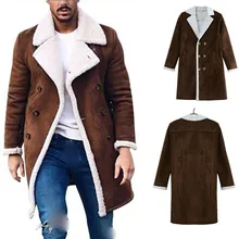 Мужской зимний теплый Тренч, ветрозащитное длинное пальто из меха и флиса, пальто с отворотом, теплая пушистая куртка на пуговицах, верхняя одежда, пальто размера плюс