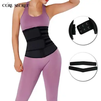 

CURE SECRET Latex Double Belts Waist Trainer Trimmer Belt Body Shaper Cincher Adjustable Inner Buckles Shapewear