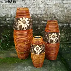 Большая бамбуковая напольная ваза большая гостиная декоративная напольная ваза большого размера домашний цветочный горшок тканая