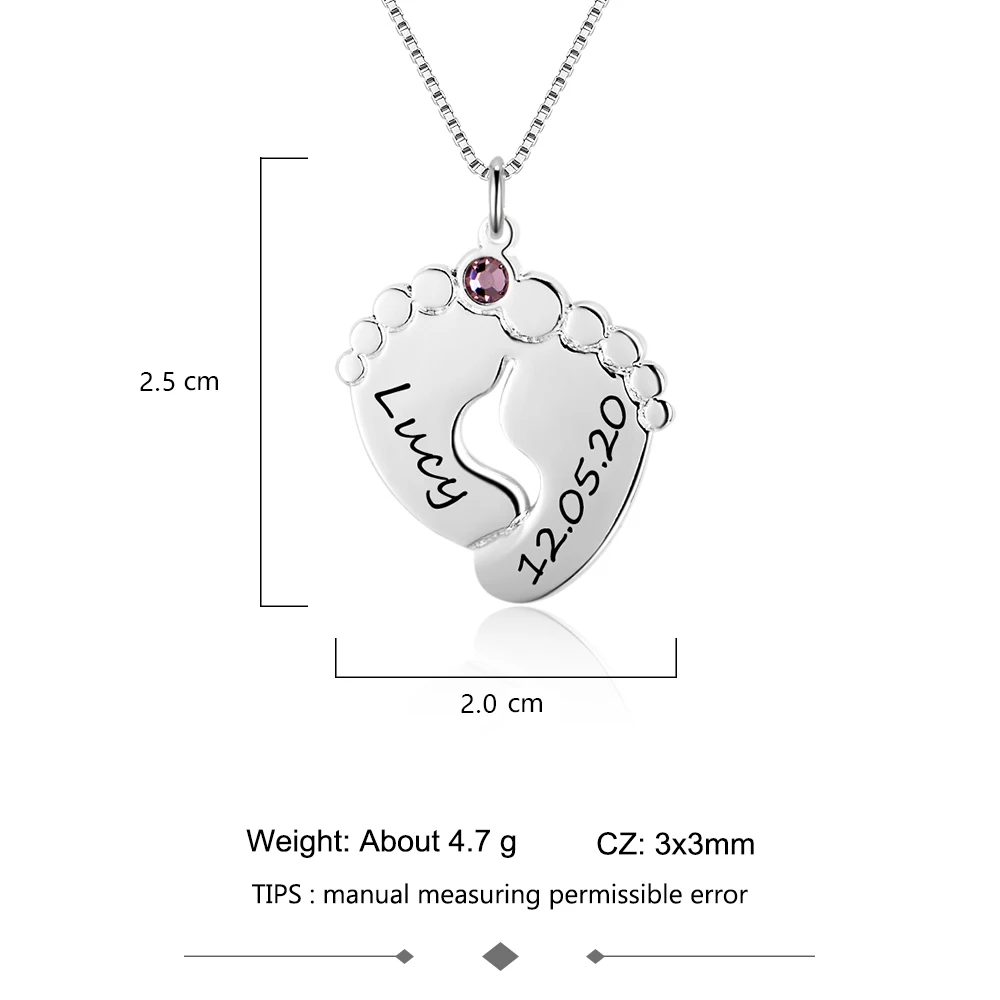 JewelOra персонализированные детские ножки ожерелье с зодиакальным камнем серебро