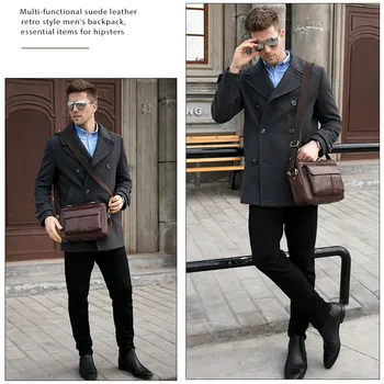 

MVA Wen's Briefcase Genuine Leather Handbag Fashion Laptop Bag Multifunctional Shoulder Bag Male Messenger Bag iPad Phone Pack