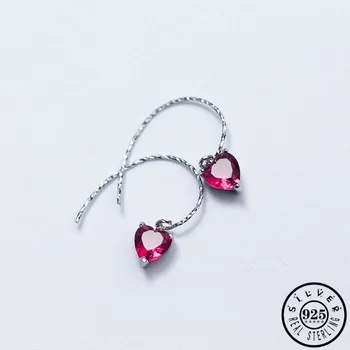 

925 Sterling Silver Rose Red Cubic Zirconia Small Heart Shape Earings Aesthetic Dangle Drop Earrings Jewelry for Women