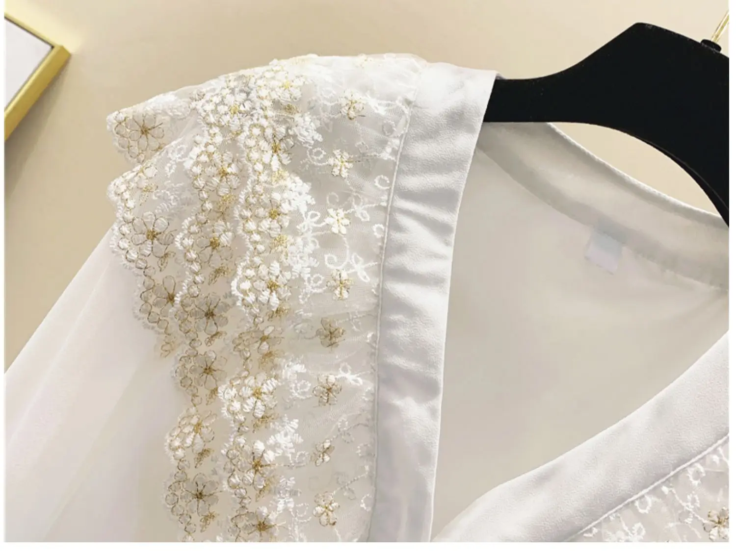 Lace Panel Ruffle White Short Chiffon Shirt Women's 2020 Spring and Autumn Long Sleeve Blouses Tops Blusas Mujer De Moda - 4.00068E+12