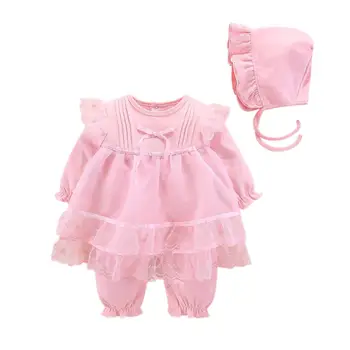 

Baby Girl Romper Jumpsuit With Hat 2020 Summer New Baby Bodysuits 100% Cotton Baby Clothing