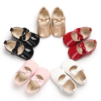 

2020 Baby Girls Bowknot Gold Red Pink Black Anti-Slip Casual Sneakers Toddler Soft Soled Princess Walking Shoes