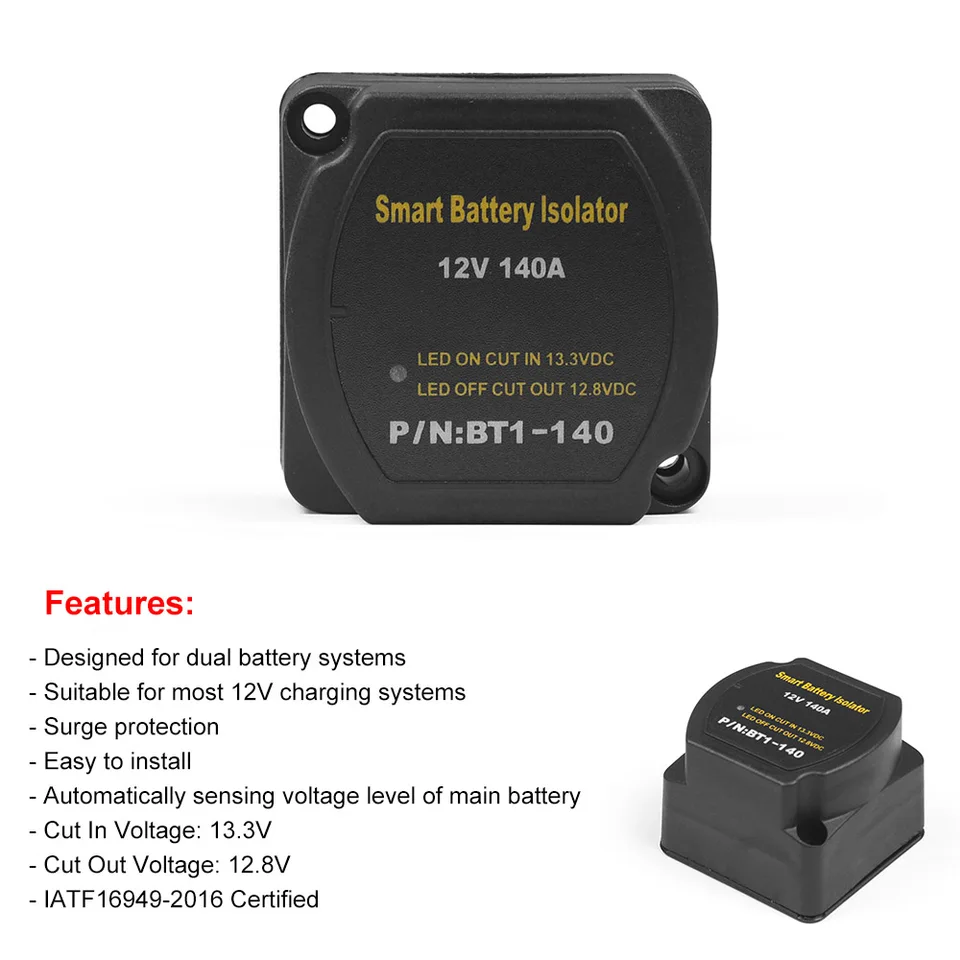 Dual Battery Isolator 12V 140Amp, Voltage Sensitive Relay VSR