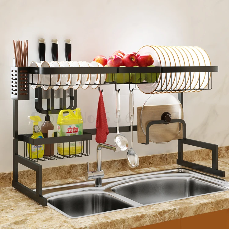 

Stainless steel sink kitchen rack bowl drain dish storage shelf fridge organizer estante sponge holder tassimo shelves wall